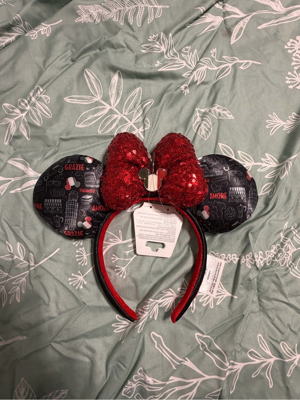 Disney Epcot ItaliaMinnie Mouse Ear Headband with Red Sequin Bow